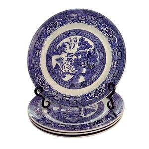 Set of 4 Vintage Homer Laughlin Blue Transferware Plates | 1948 | Made in USA